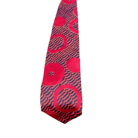 1970s Lucien Piccard silk tie red blue MOD - Picture 2 of 5